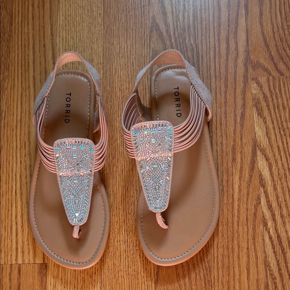 Torrid Tan Sandals with Beaded Accents - Picture 1 of 5
